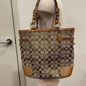 Coach Signature Tote with Tan Leather Trim